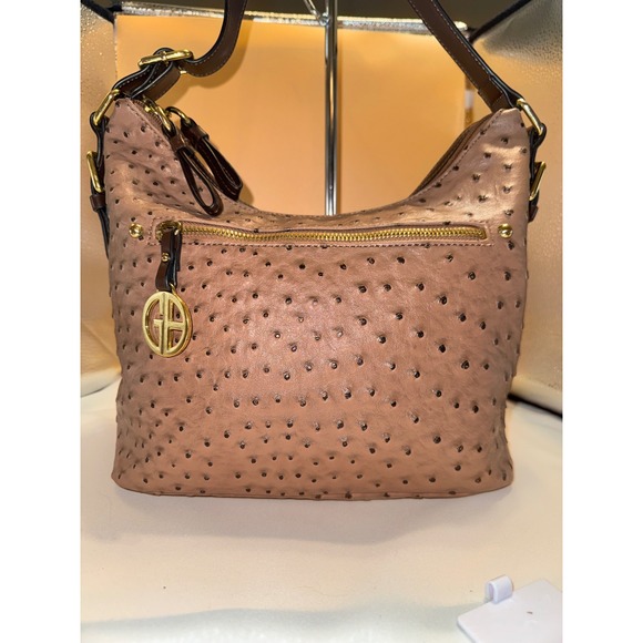 Giani Bernini Handbags - Giani Bernini Ostrich Embossed Hobo Bag Mauve Pink Gold Tone Hardware